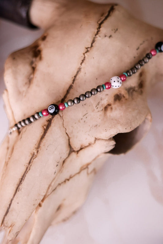 8 Ball Western Style Cowgirl Pearl & Small Dice Trucker Hat Chain - Whiskey Skies - BOHO RANCH SHOP
