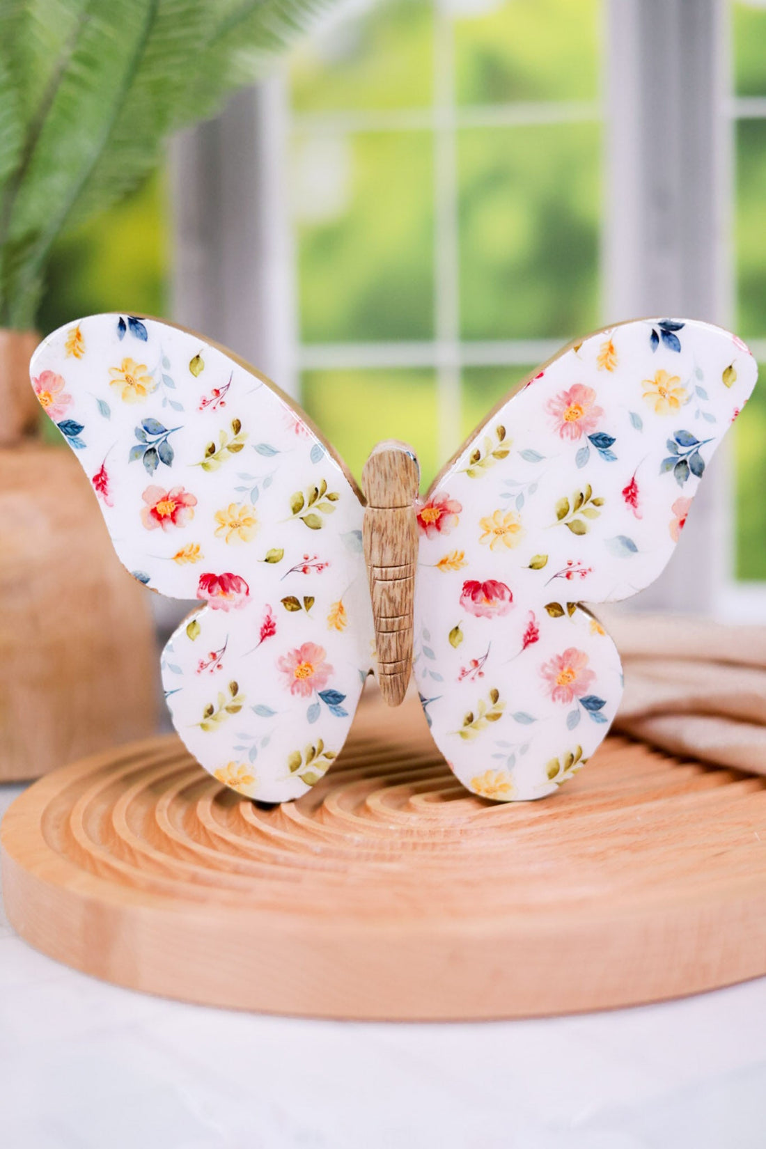 8" Mango Wood Butterflies with Floral Enamel Finish (3 Styles) - Whiskey Skies - GERSON COMPANIES