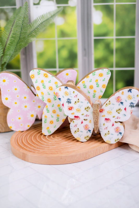 8" Mango Wood Butterflies with Floral Enamel Finish (3 Styles) - Whiskey Skies - GERSON COMPANIES