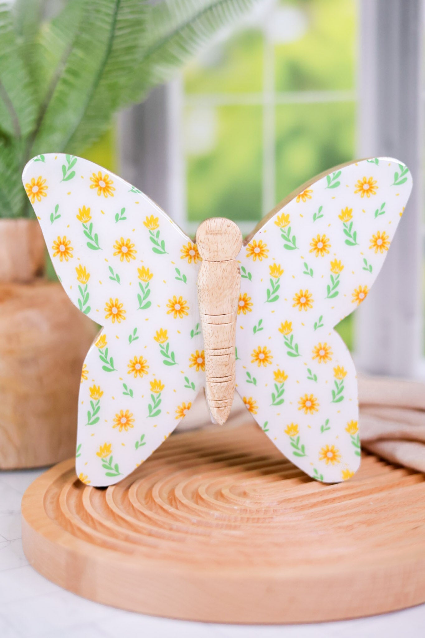 8" Mango Wood Butterflies with Floral Enamel Finish (3 Styles) - Whiskey Skies - GERSON COMPANIES