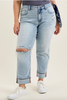 Judy Blue Mid Rise Distressed Knee Boyfriend Jeans W/ Bandana Loop