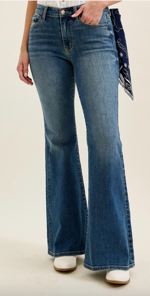 Judy Blue Mid Rise Flare Jeans W/ Bandana Loop