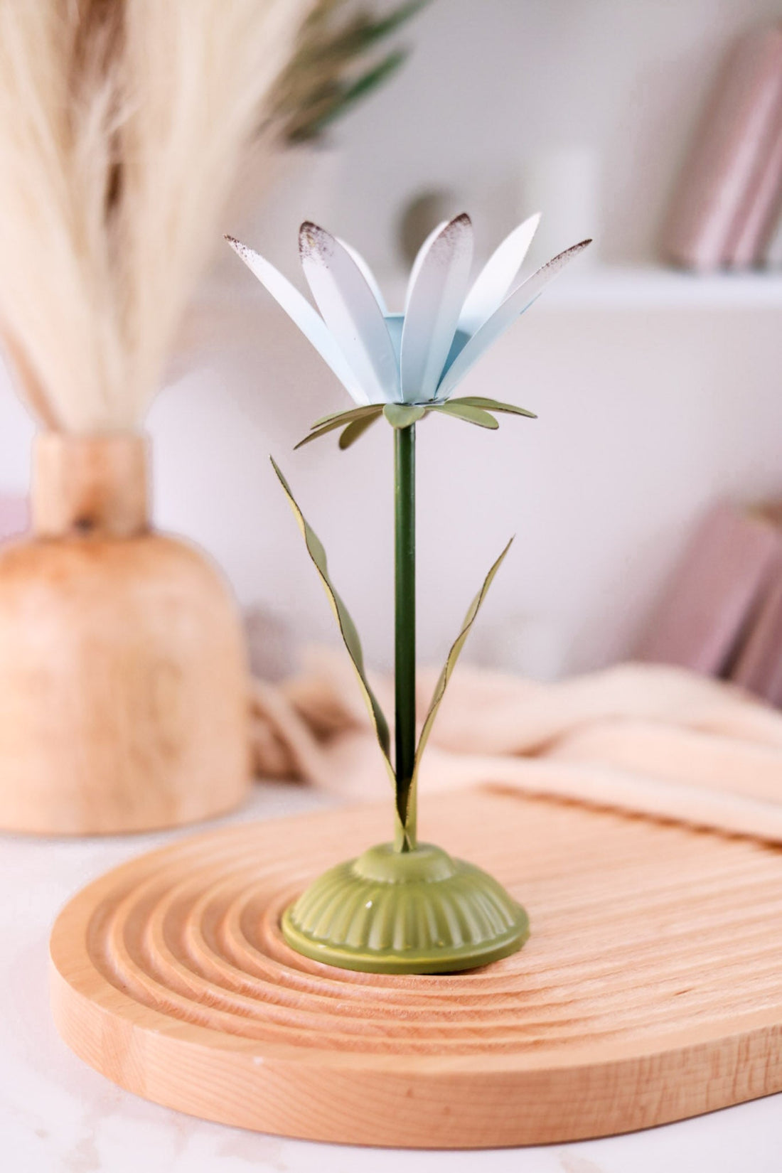 8.75" Blue Metal Flower Taper Candle Holder - Whiskey Skies - MUD PIE