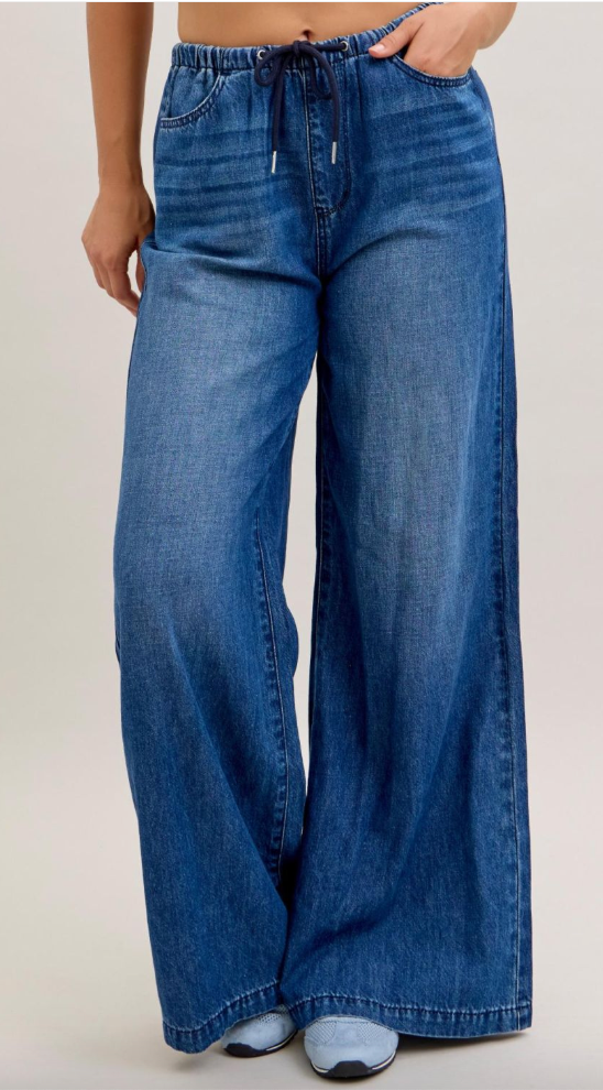 Judy Blue High Waist Dark Wash Palazzo Jeans With Drawstring Waist