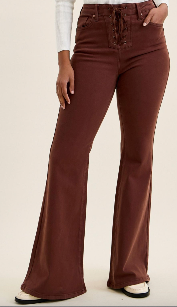 Judy Blue High Waist Cocoa Brown Flares With Lace Up Fly