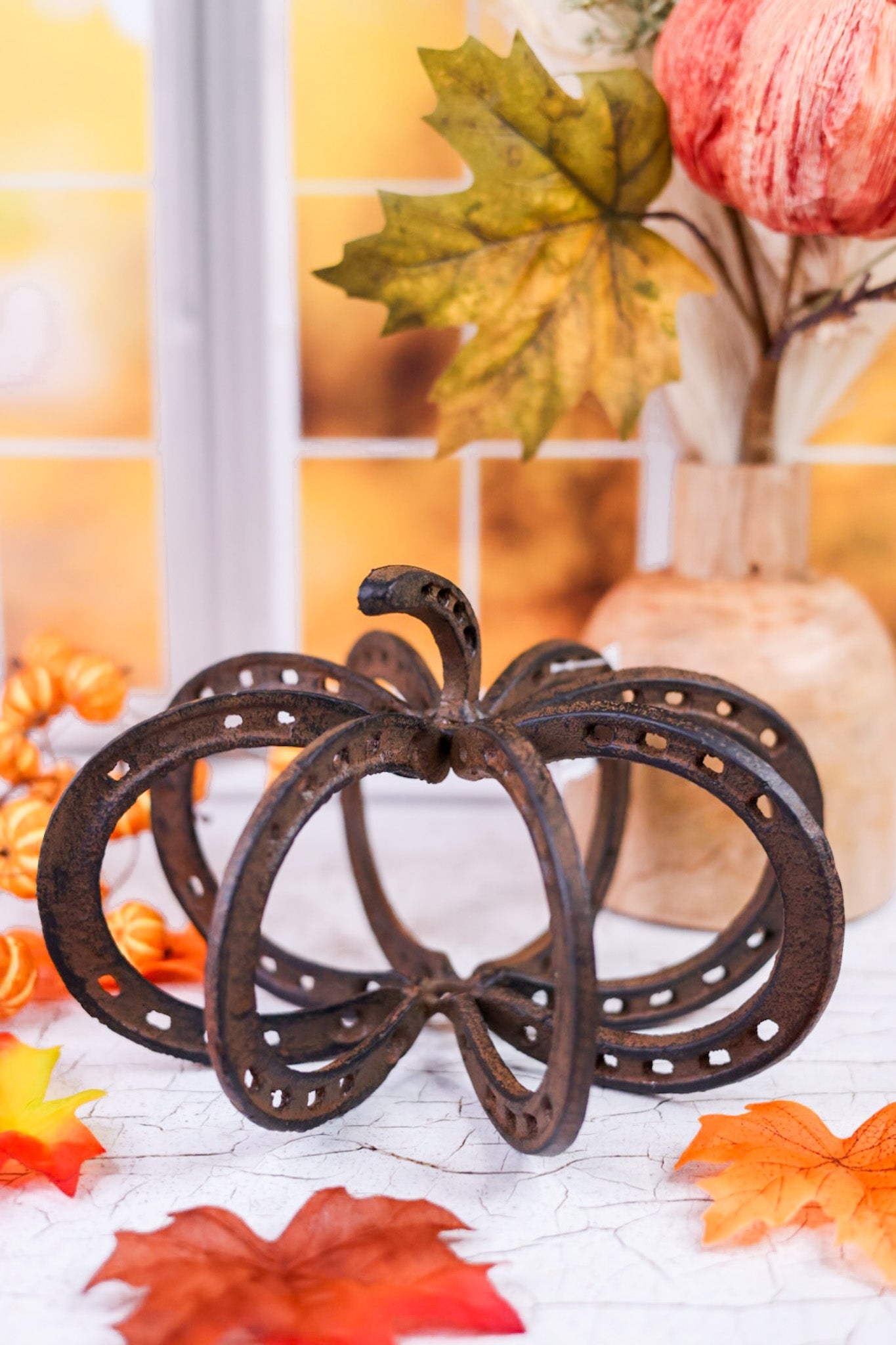 9.75" Metal Horseshoe Pumpkin - Whiskey Skies - GERSON COMPANIES