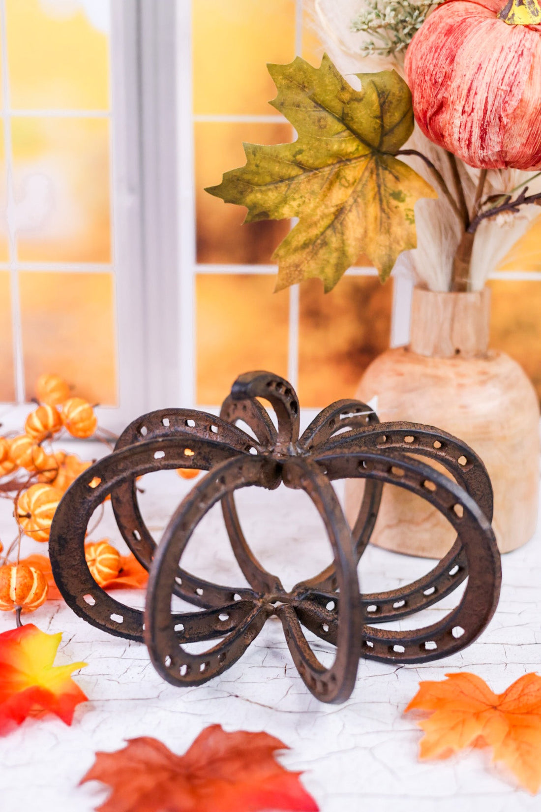 9.75" Metal Horseshoe Pumpkin - Whiskey Skies - GERSON COMPANIES