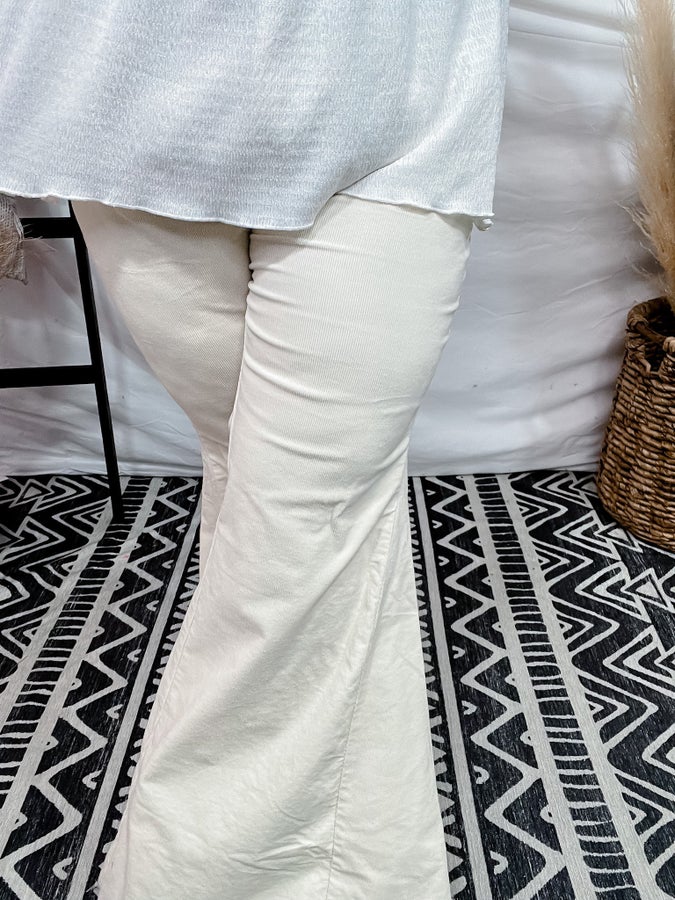 Cream Corduroy Flared Pants