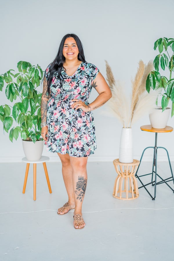 Black Floral Romper Dress