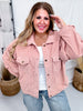 Corduroy Button Down Shacket in Pale Mauve