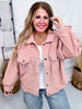 Corduroy Button Down Shacket in Pale Mauve