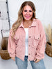 Corduroy Button Down Shacket in Pale Mauve