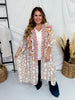 Floral Print Embroidered Open Front Kimono