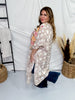 Floral Print Embroidered Open Front Kimono