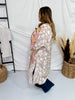 Floral Print Embroidered Open Front Kimono