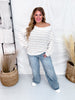 Striped Boat Neck Sweater In Speckled Oatmeal