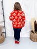 Gingerbread Print Red Button Front Cardigan