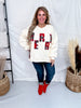 Cream Sweatshirt With Red Plaid "Merry" Patch