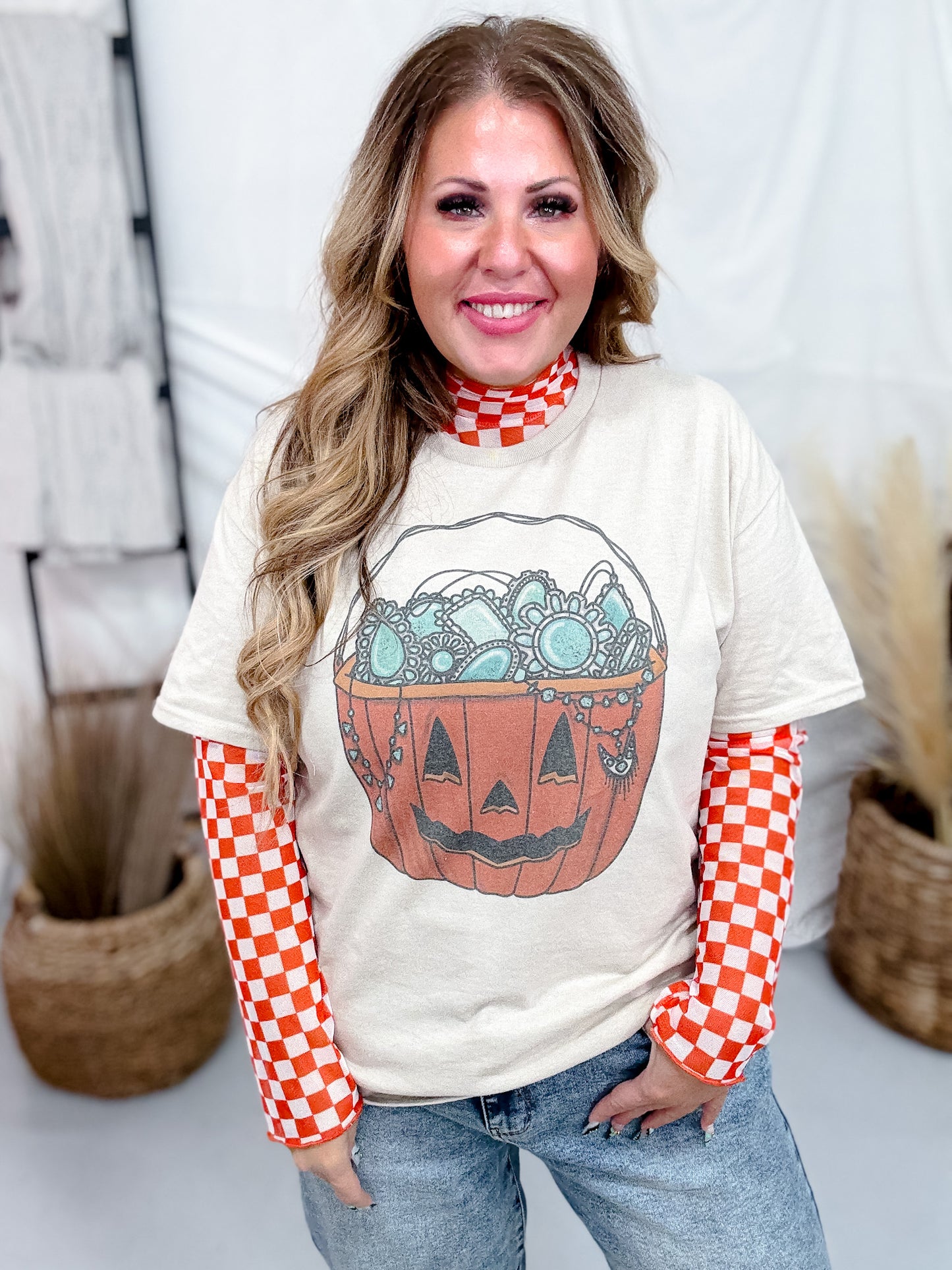 Turquoise Treats Halloween Pumpkin Graphic T-Shirt