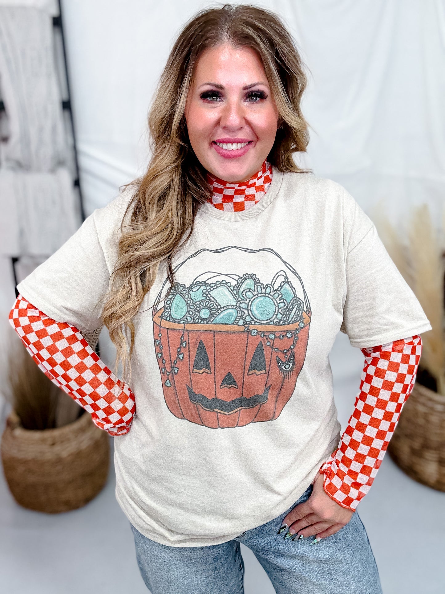Turquoise Treats Halloween Pumpkin Graphic T-Shirt