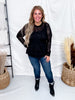 Long Sleeve Black Floral Plaid Mesh Top