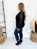 Long Sleeve Black Floral Plaid Mesh Top