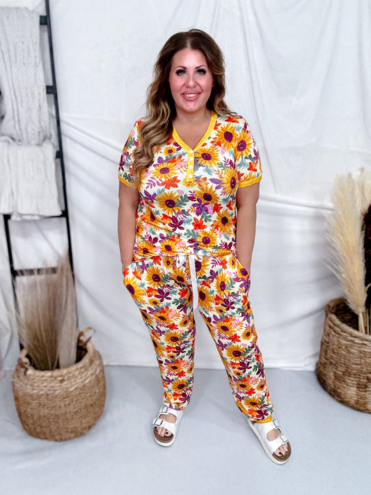 Fall Sunflowers Short Sleeve Top & Joggers Loungewear Set