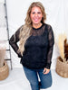 Long Sleeve Black Floral Plaid Mesh Top