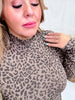 Long Sleeve Leopard Print Knit Top W/ Mock Neck