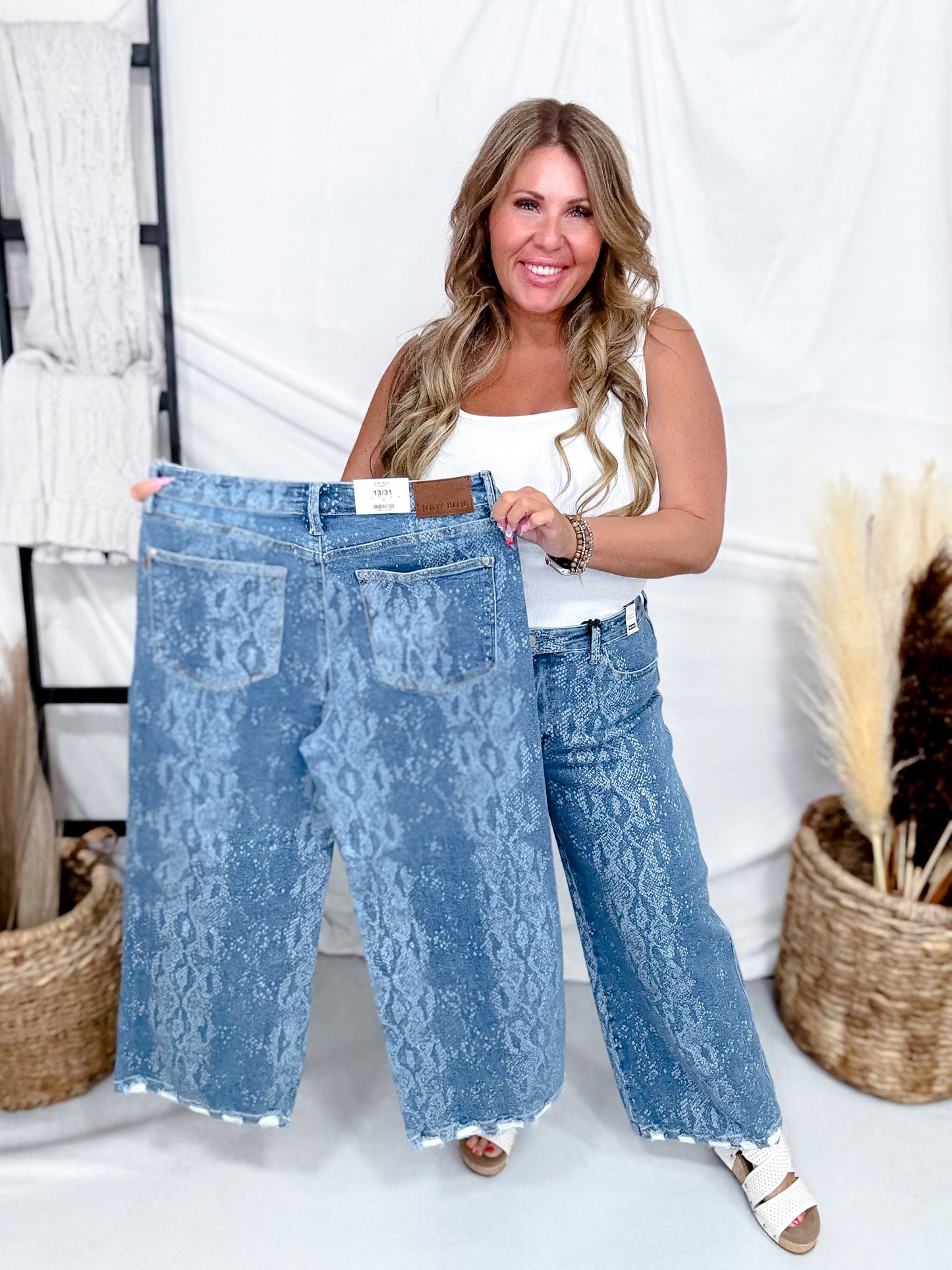 Judy Blue High Waist Snakeskin Print Wide Leg Ankle Jeans