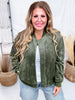 Long Sleeve Olive Zip-Up Bomber Jacket W/ Buttoned Side Pockets