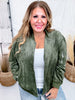 Long Sleeve Olive Zip-Up Bomber Jacket W/ Buttoned Side Pockets