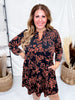 Rust & Black Floral Print A-Line Dress