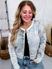 Long Sleeve Reverse Print Camo Knit Top W/ Button Down Front