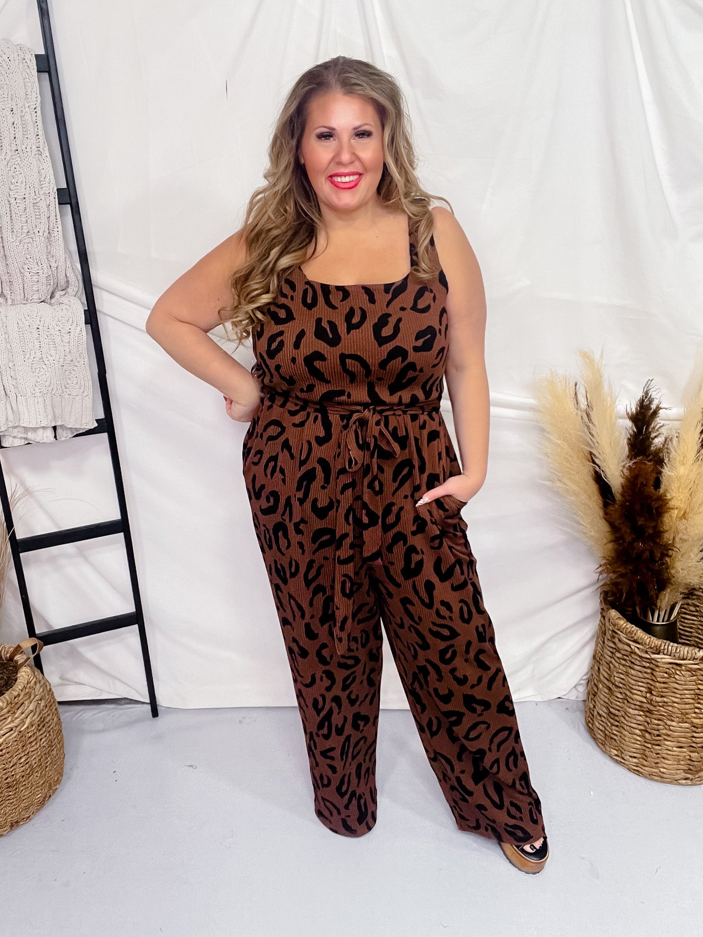 Sleeveless Leopard Print Wide Leg Jumpsuit