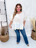 Natural Coloring Textured Patchwork Short Sleeve Floral Sweater Top