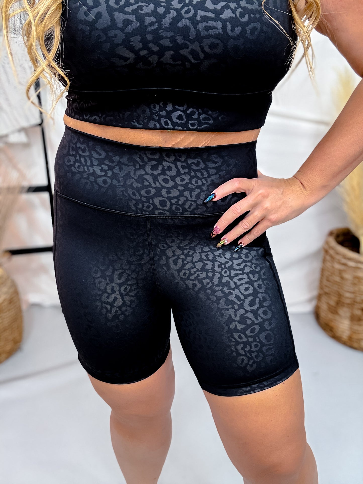 5" Inseam Black Leopard Print Sculpting Shorts