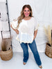 Natural Coloring Textured Patchwork Short Sleeve Floral Sweater Top