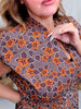 Mocha & Caramel Floral Print Zip Front Midi Dress