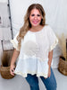 Natural Coloring Textured Patchwork Short Sleeve Floral Sweater Top