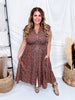 Mocha & Caramel Floral Print Zip Front Midi Dress