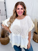 Natural Coloring Textured Patchwork Short Sleeve Floral Sweater Top