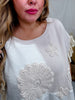Natural Coloring Textured Patchwork Short Sleeve Floral Sweater Top