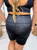 Black Leopard Print Sculpting Shorts With 7" Inseam