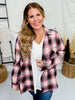 Mauve & Black Hooded Plaid Button Front Top