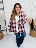 Mauve & Black Hooded Plaid Button Front Top