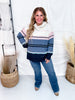 Multi Colored Cowl Neck Sweater With Stripes