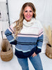 Multi Colored Cowl Neck Sweater With Stripes
