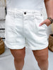 Judy Blue White High Waist Aurora Weekender Double Cuff Shorts