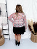 Blue & Pink Floral Print Long Sleeve Mesh Layering Top